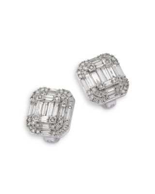 Diamond Mosaic Cluster Stud Earrings in 14K White Gold, 1.50 tcw