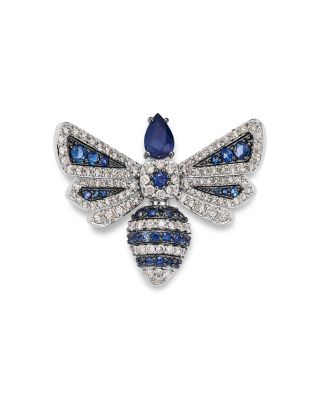 Blue Sapphire & Diamond Dragonfly Pin in 14K White Gold