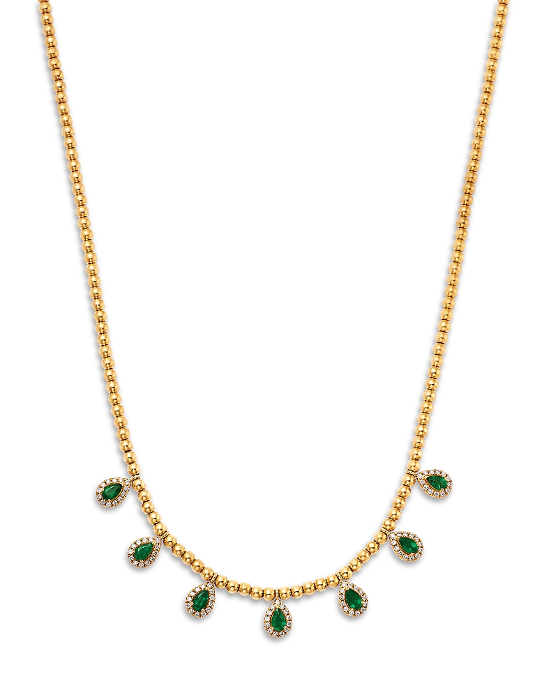 Bloomingdale's Fine Collection Emerald & Diamond Halo Dangle Collar Necklace in 14K Yellow Gold, 16
