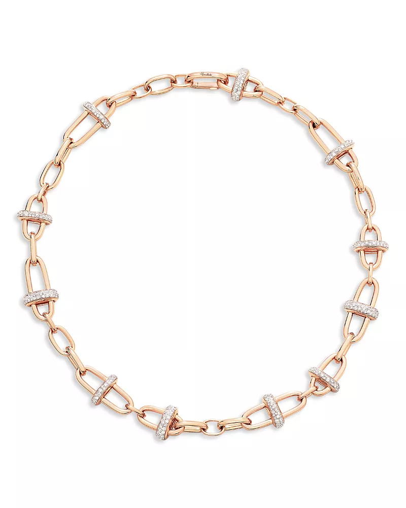 Pomellato 18K Rose Gold Iconica Diamond Open Link Chain Necklace, 4.56 tcw