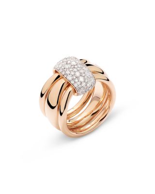 18K Rose Gold Pomellato Together Diamond Pav&eacute; Multirow Ring, 1.0 tcw