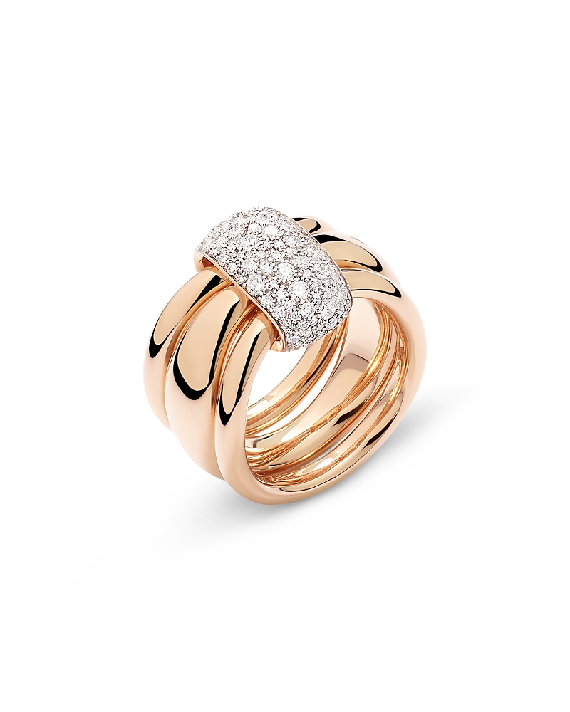 Pomellato 18K Rose Gold Pomellato Together Diamond Pave Multirow Ring, 1.0 tcw