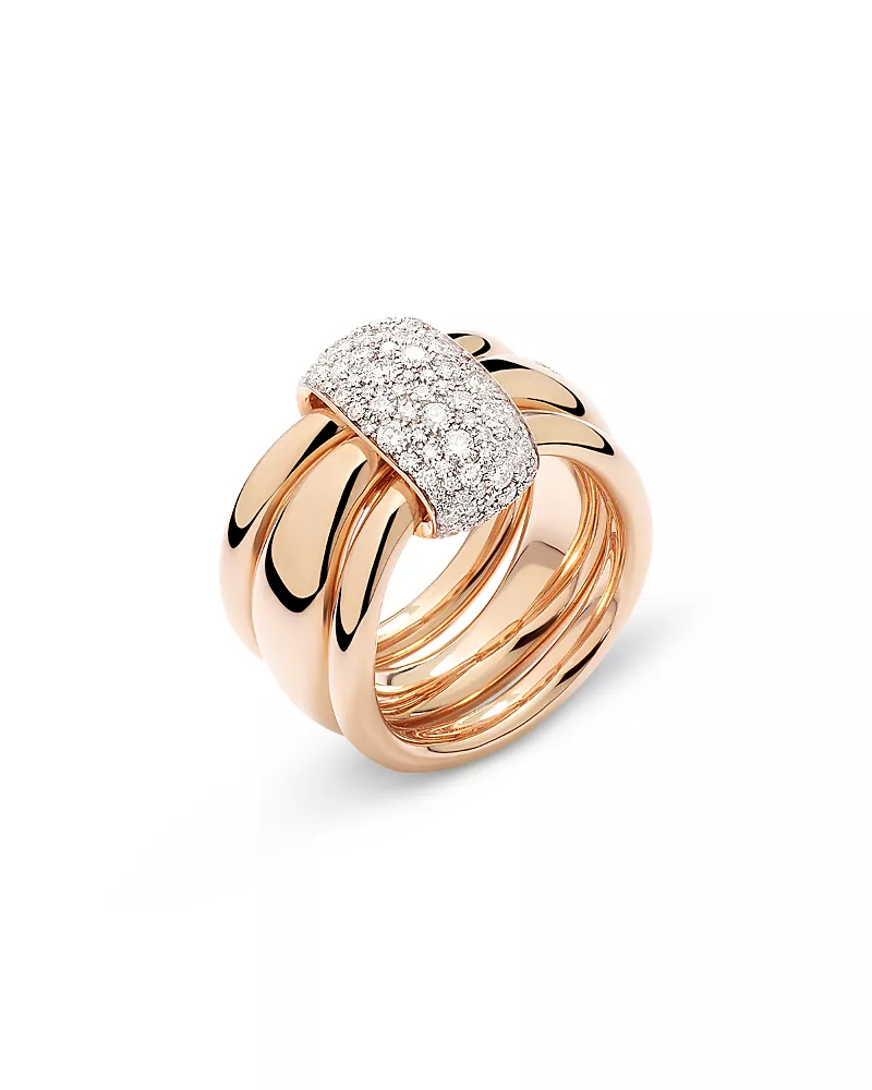 Pomellato 18K Rose Gold Pomellato Together Diamond Pave Multirow Ring, 1.0 tcw