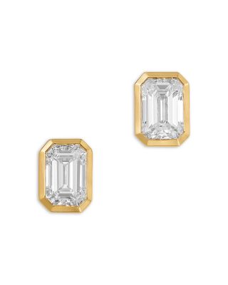 Luxe Collection Certified Lab Grown Diamond Emerald Bezel Stud Earrings in 14K Yellow Gold, 1.4 tcw