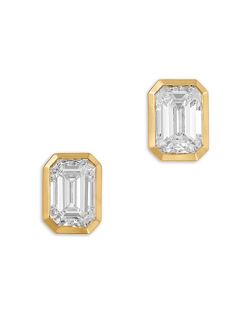 Bloomingdale's Fine Collection Luxe Collection Certified Lab Grown Diamond Emerald Bezel Stud Earrings in 14K Yellow Gold, 1.4 tcw