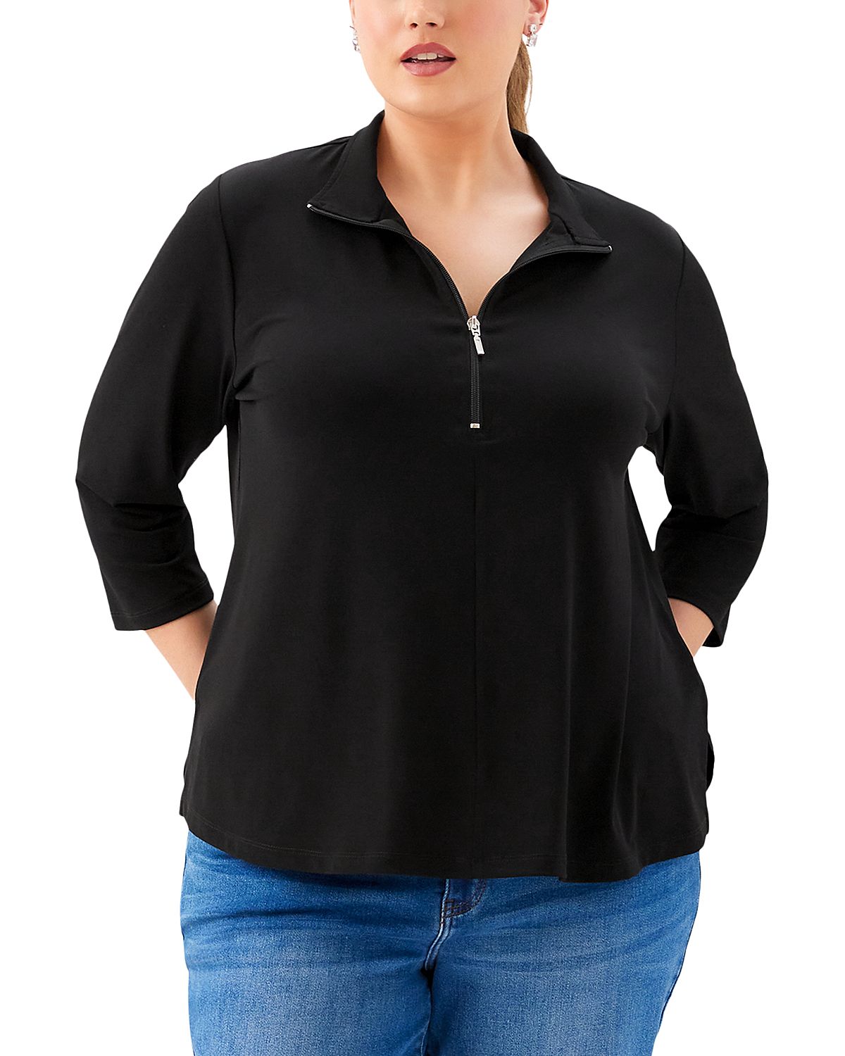 Karen Kane Plus 3/4 Sleeve Zip Up Travel Top