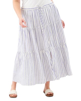 Plus Stripe Tiered Midi Skirt