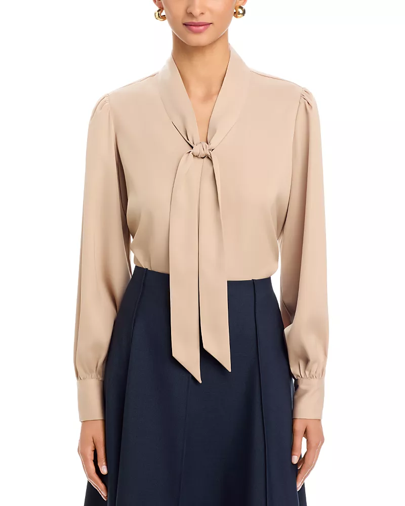 T Tahari Long Sleeve Bow Tie Neck Blouse