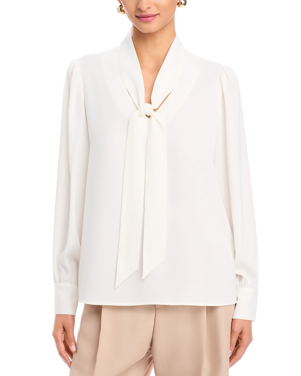 T Tahari Long Sleeve Bow Tie Neck Blouse