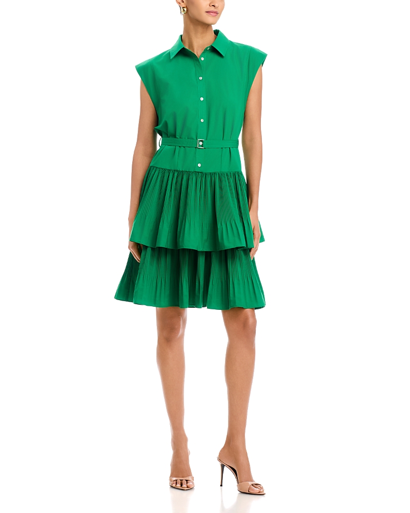 T Tahari Cap Sleeve Button Down Tiered Dress