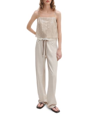 Mirarmar Terry Wide Leg Drawstring Sweatpants Jeans in Ecru - thumbnail 2