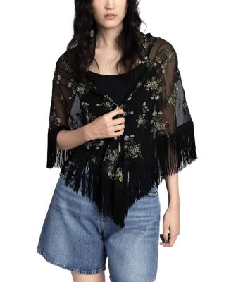 Bluebell Embroidered Chiffon Fringe Shawl
