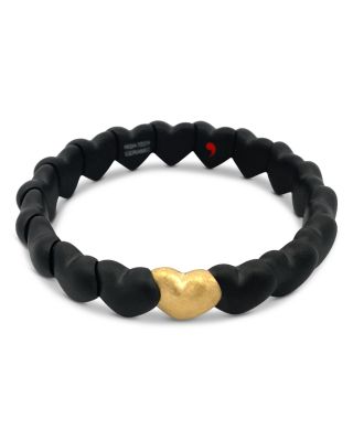 Matte Black Ceramic & 18K Yellow Gold Heart Bead Bracelet