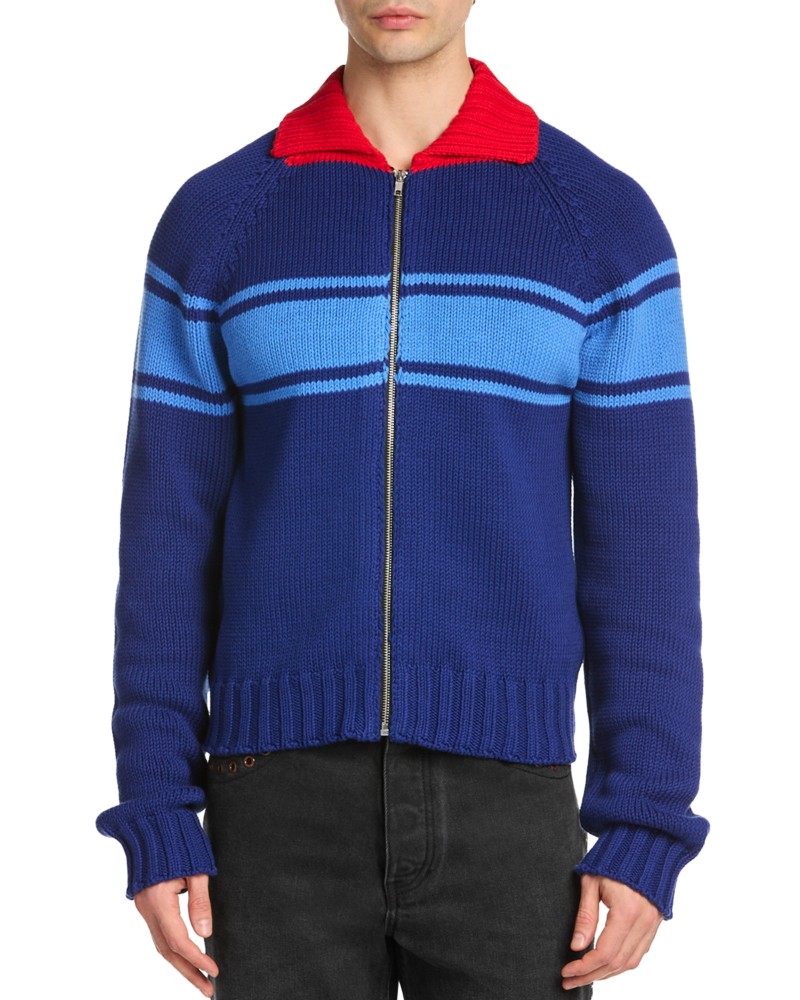 Marni Zip Front Cardigan Sweater in Ocean