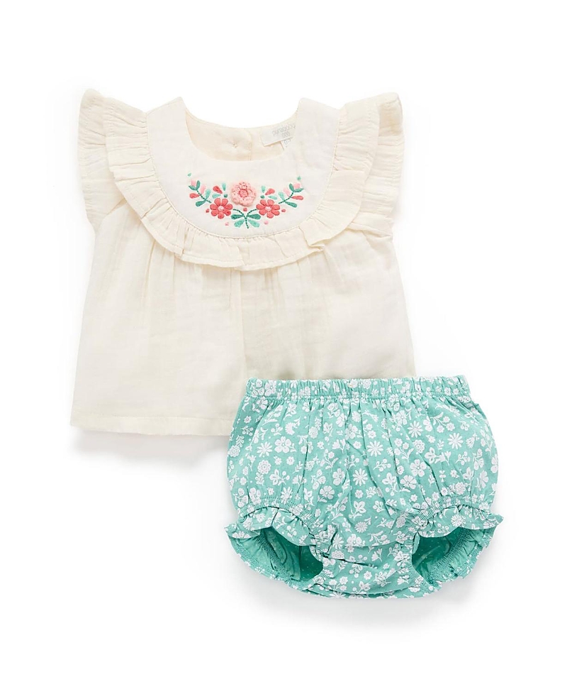 Purebaby Girls' Embroidered Top and Bloomer Set - Baby