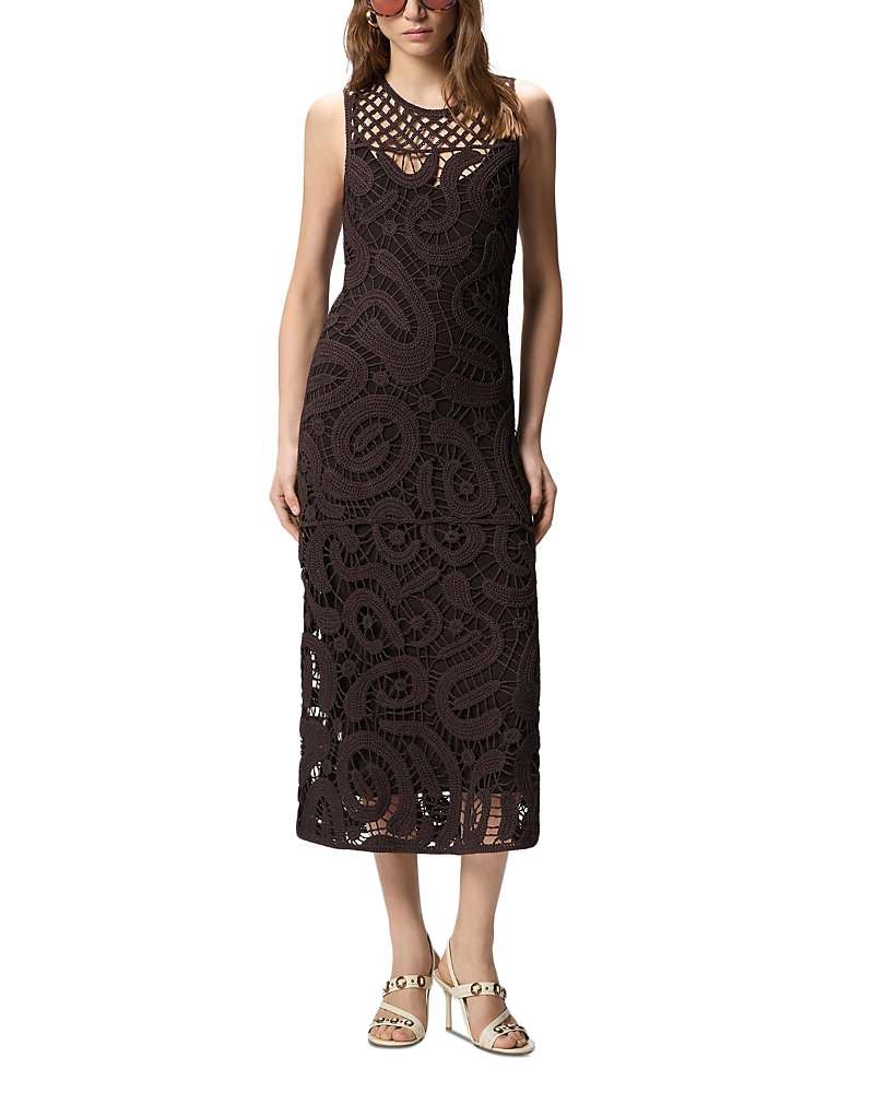 Pinko Bufera Geometric Crochet Midi Dress