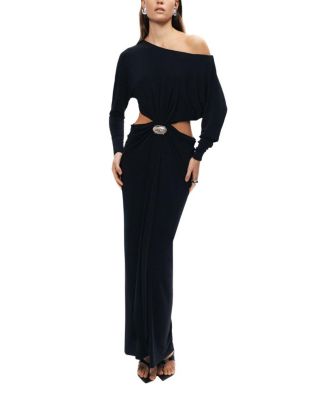 black dress shoes men sale Chiffon Plunging Cowl Neck Maxi Dress - Black main image 1