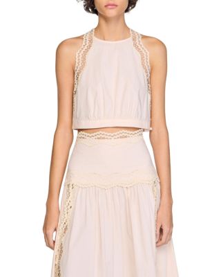 Cotton Crop Top with Lace Trim