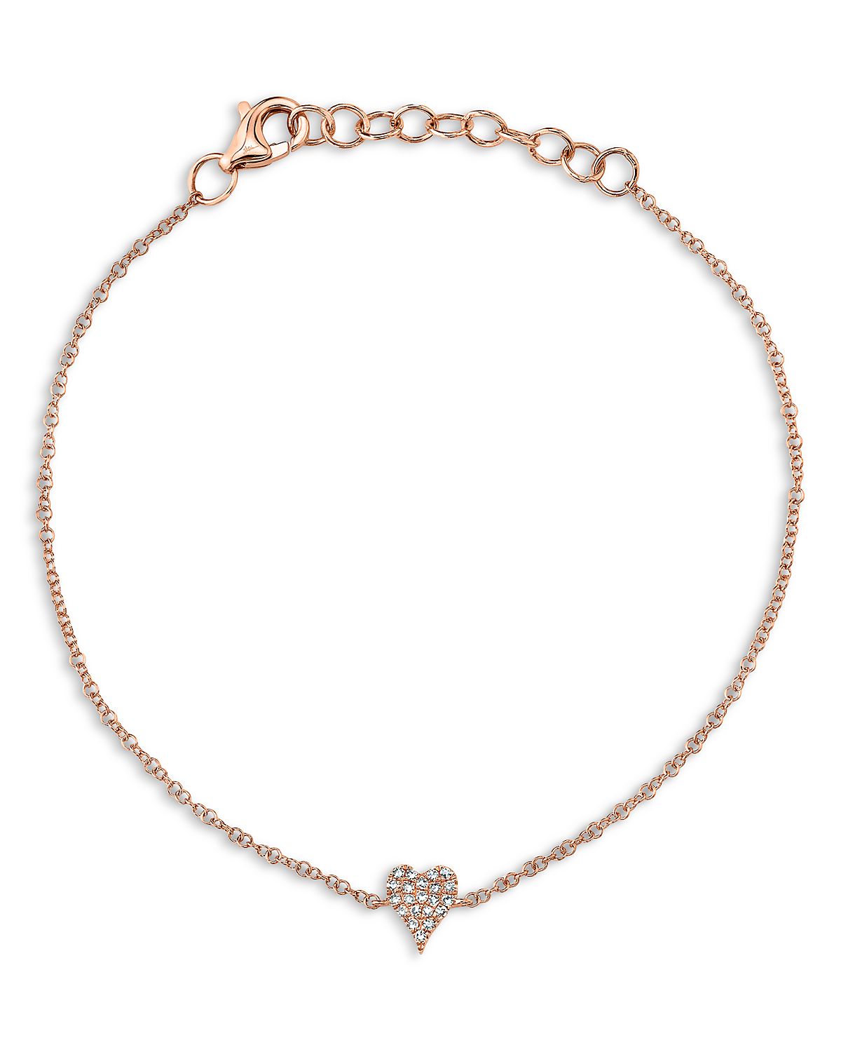 Shy Creation 14K Gold Kate Diamond Pave Heart Chain Bracelet, 0.05 tcw