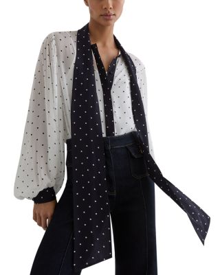 Polka Dot Tie Neck Blouse