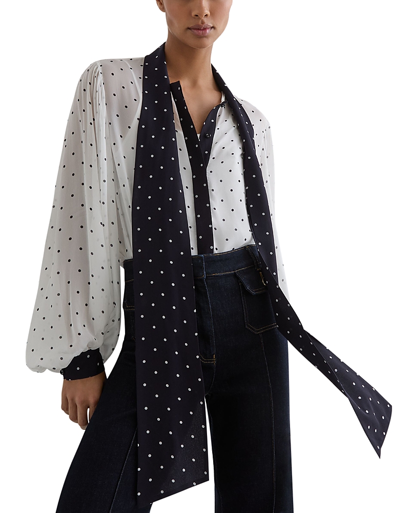 Reiss Polka Dot Tie Neck Blouse