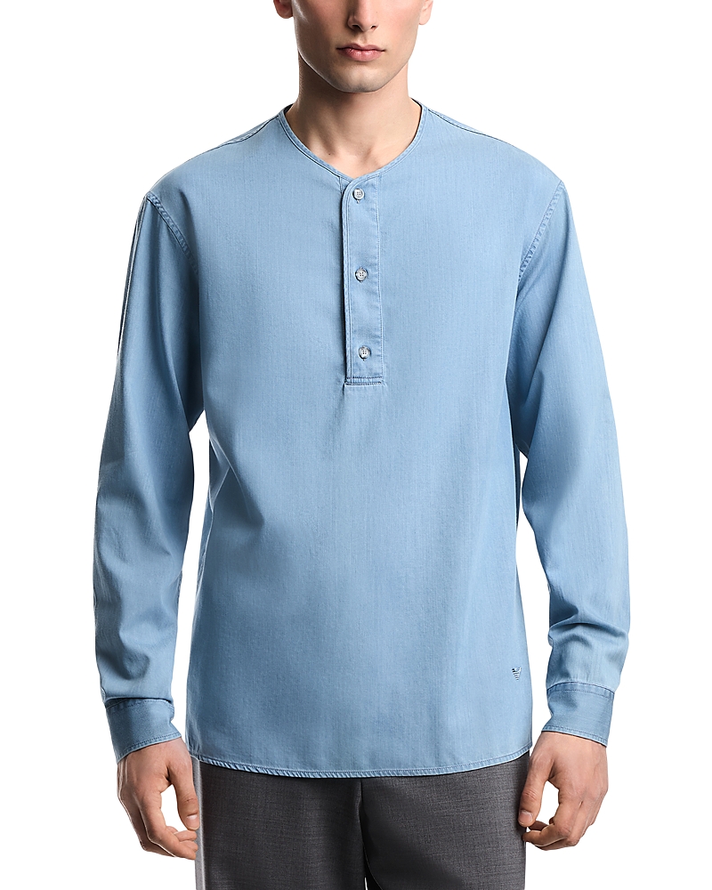 Emporio Armani Icon Lightweight Denim Chambray Henley Shirt
