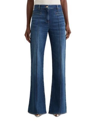 Petites Claude High Rise Flared Jeans in Mid Blue