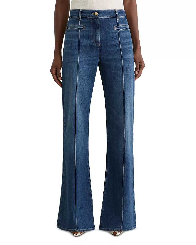 Reiss Petites Claude High Rise Flared Jeans in Mid Blue