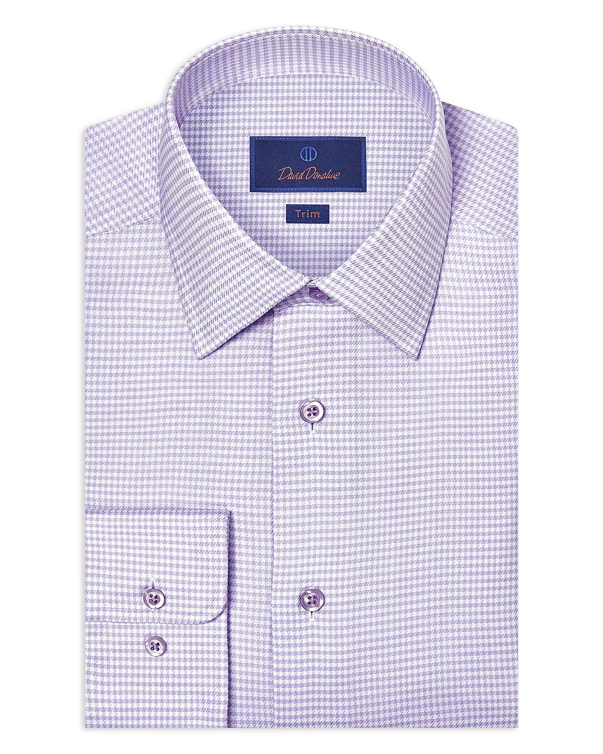 David Donahue Trim Fit Stretch Twill Micro Check Dress Shirt