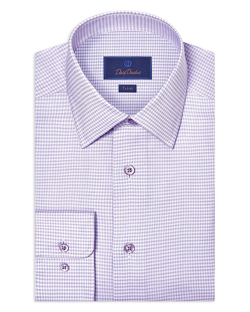 David Donahue Trim Fit Stretch Twill Micro Check Dress Shirt