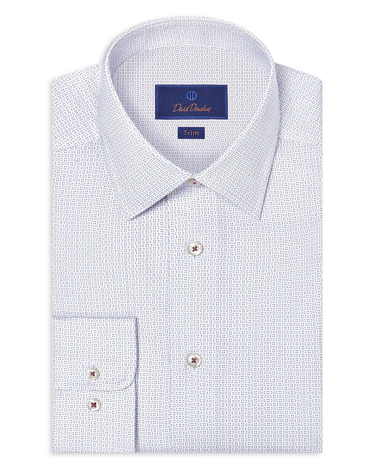David Donahue Trim Fit Geometric Print Dress Shirt