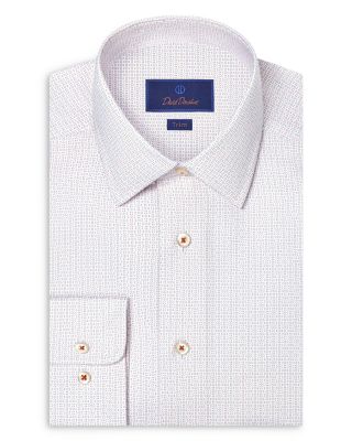 David Donahue Trim Fit Geometric Print Dress Shirt