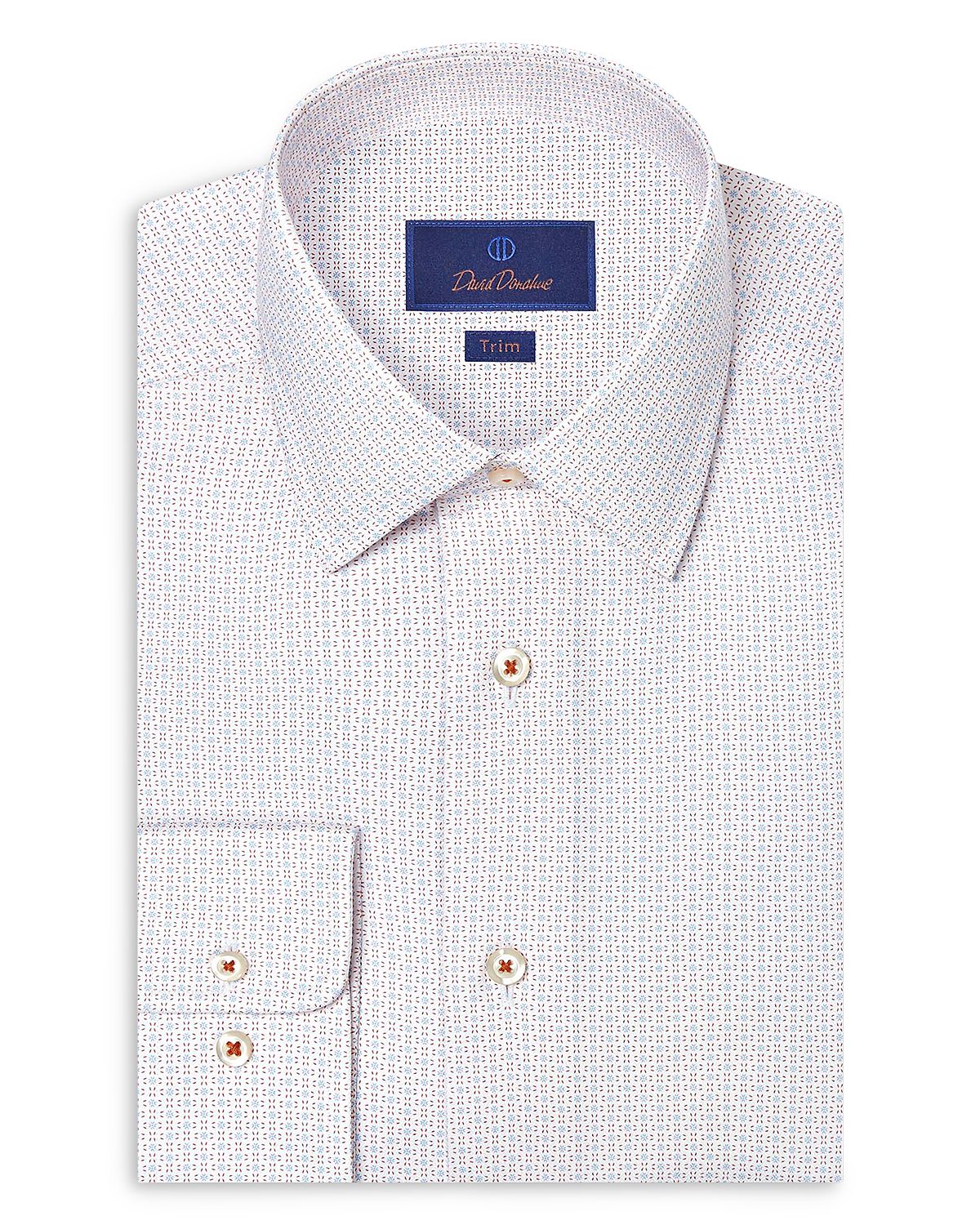 David Donahue Trim Fit Geometric Print Dress Shirt
