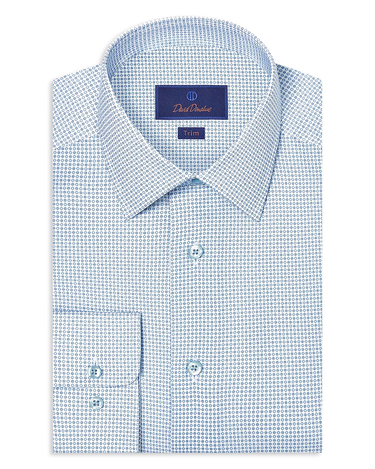 David Donahue Trim Fit Stretch Micro Neat Print Dress Shirt