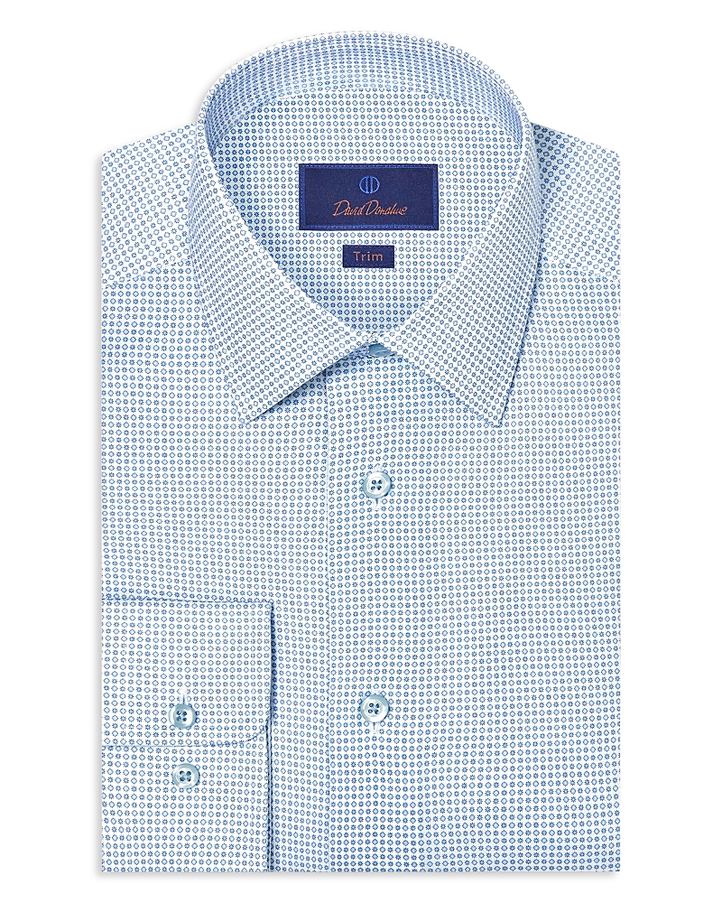 David Donahue Trim Fit Stretch Micro Neat Print Dress Shirt