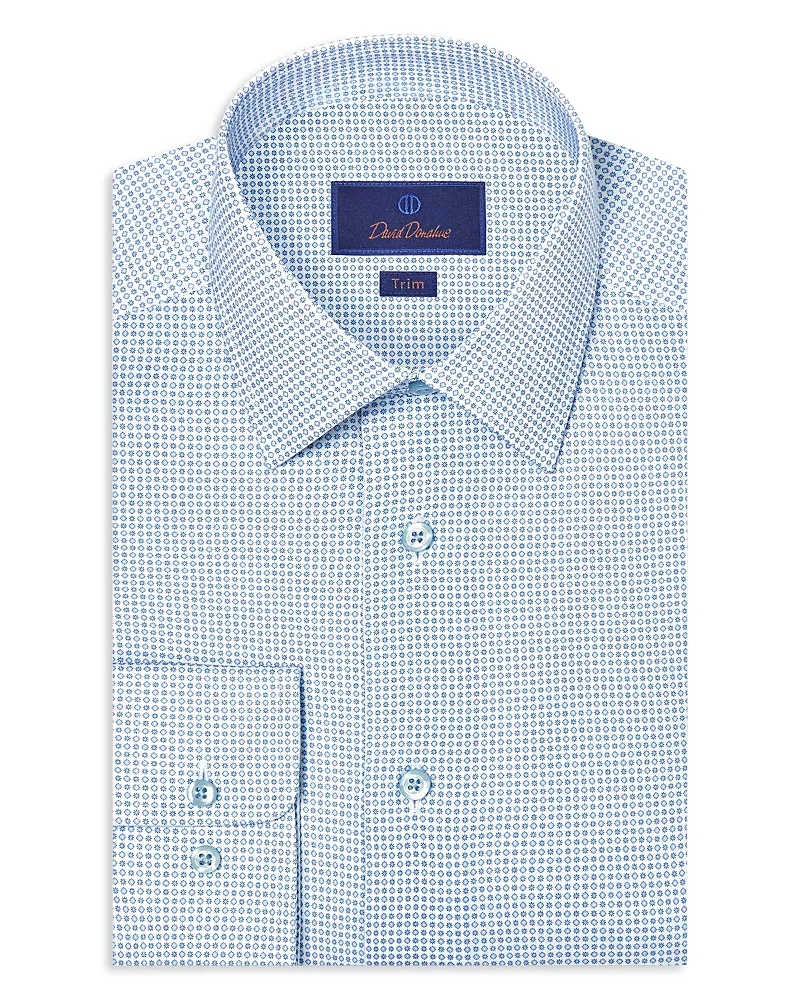 David Donahue Trim Fit Stretch Micro Neat Print Dress Shirt