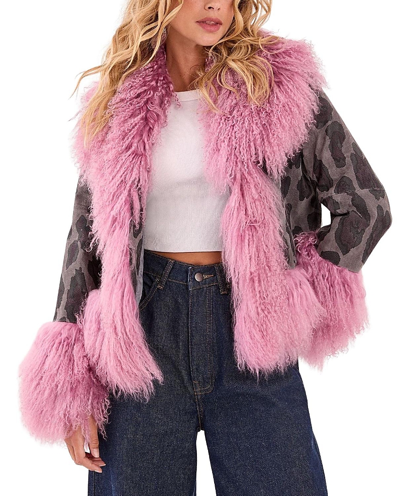 Nasty Gal Printed Shearling Leather Jacket