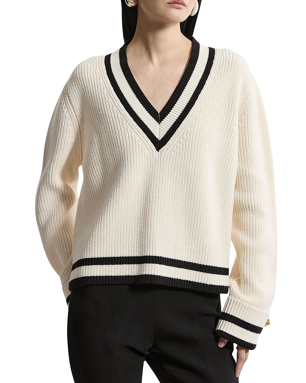 Karen Millen Cotton V-Neck Knit Boxy Jumper