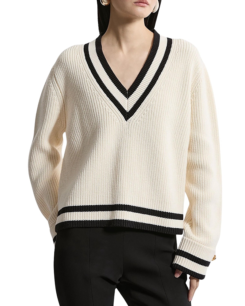 Karen Millen Cotton V-Neck Knit Boxy Jumper