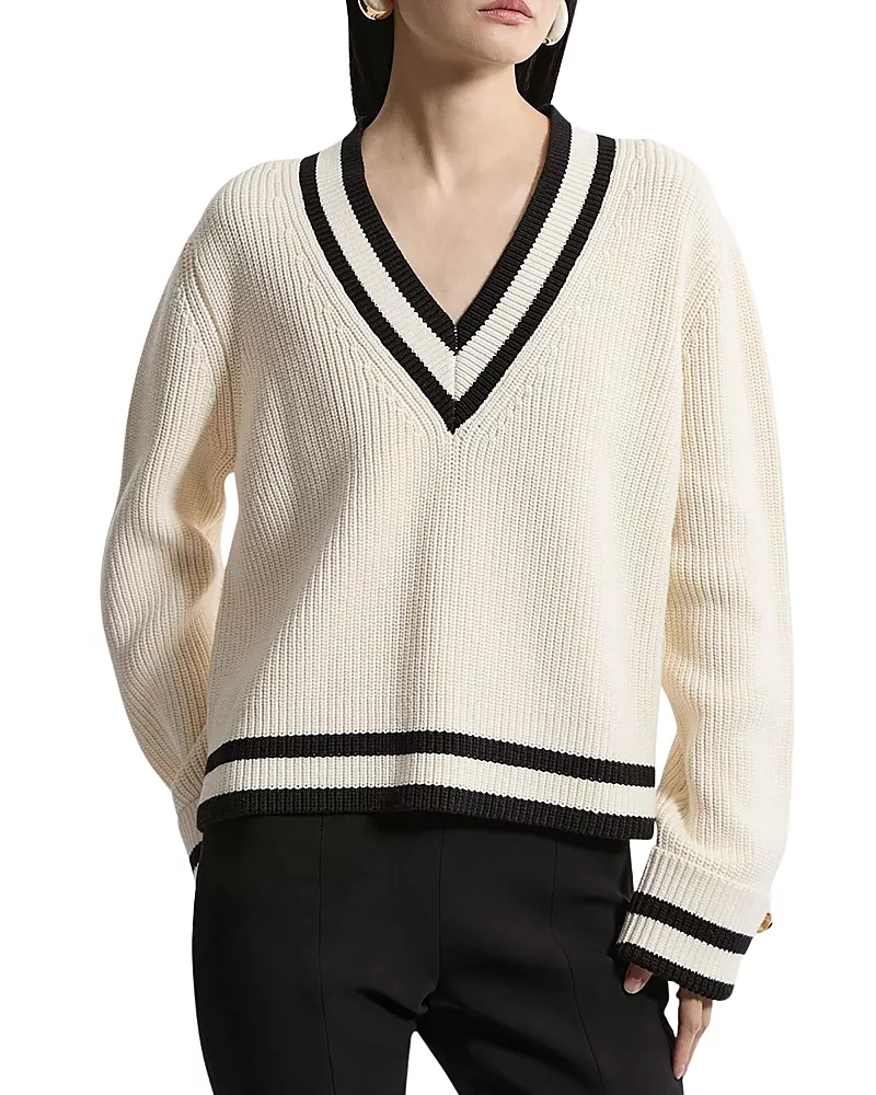 Karen Millen Cotton V-Neck Knit Boxy Jumper