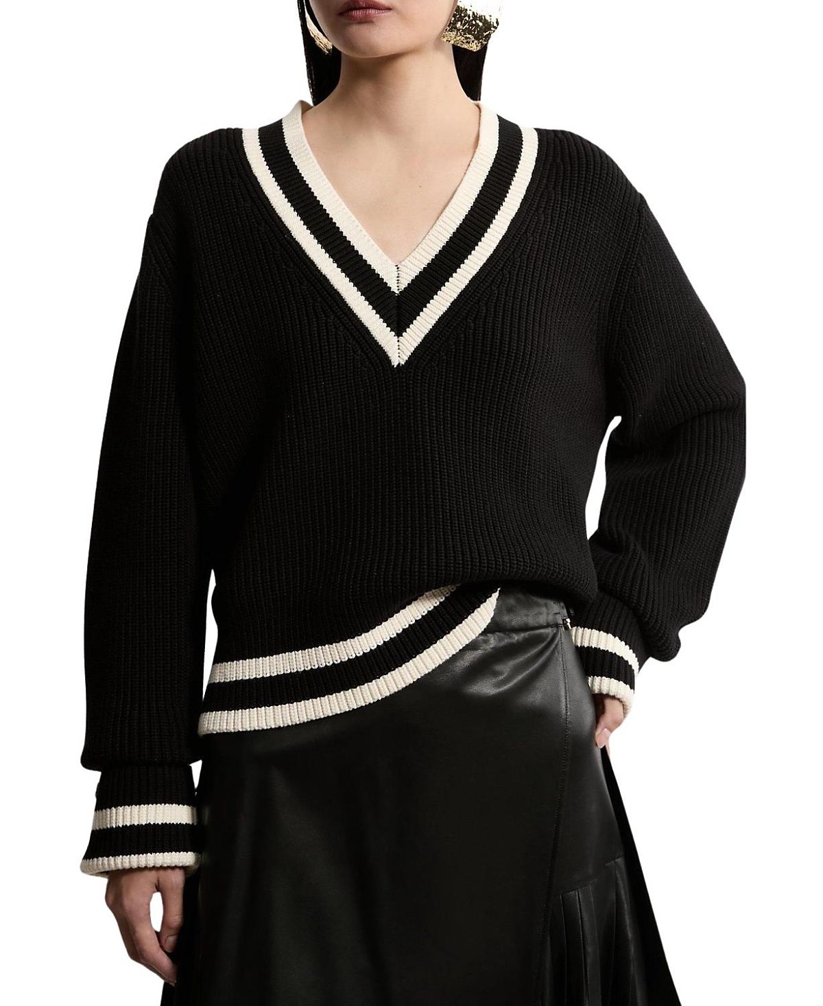 Karen Millen Cotton V-Neck Knit Boxy Jumper