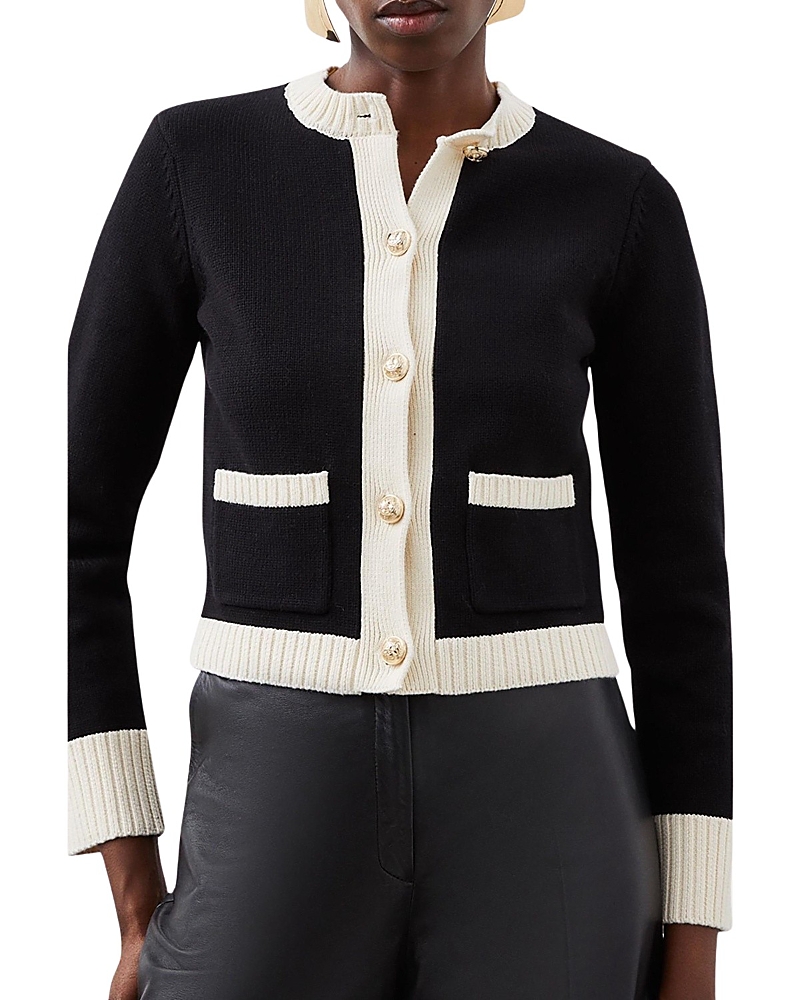 Karen Millen Cotton Cropped Knit Boxy Cardigan