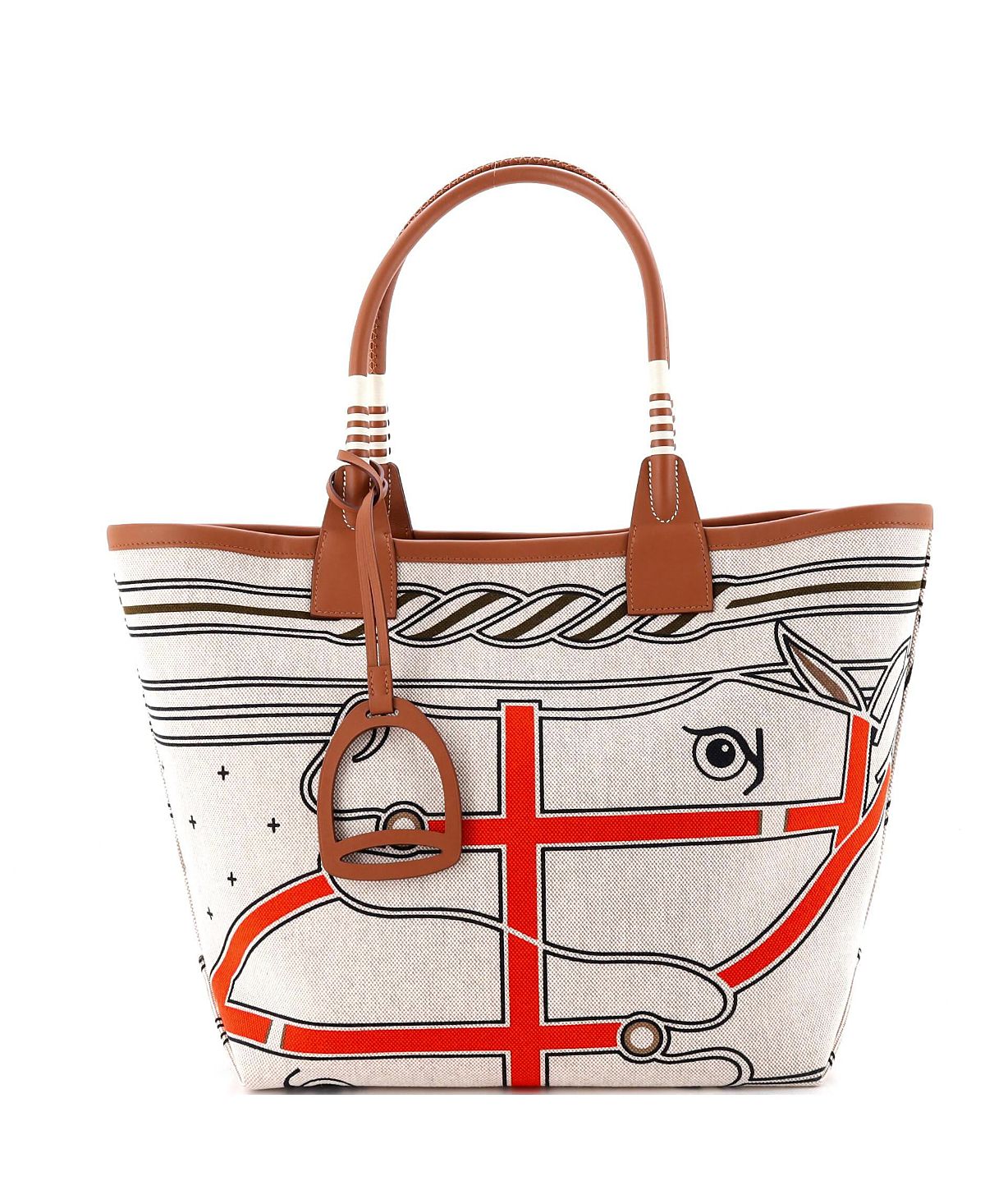 Pre-Owned HERMES 28 Sac Steeple Tote Printed Toile with Leather