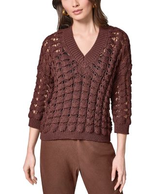 V Neck Shell Stitch Sweater