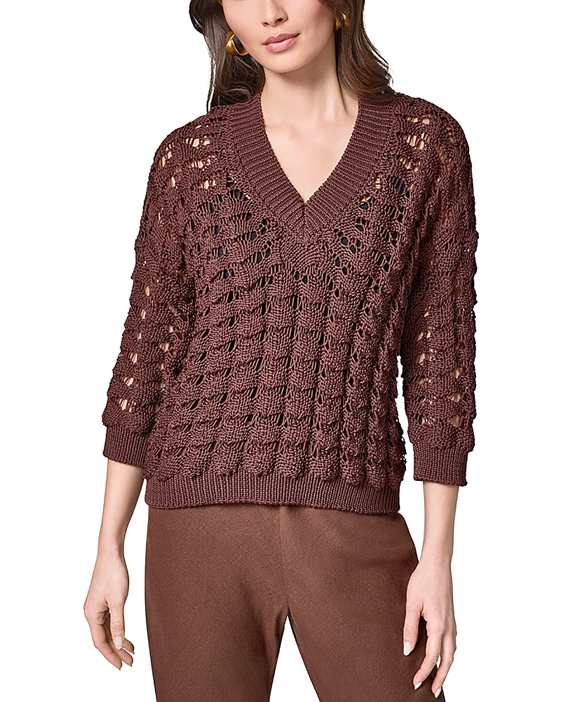 Donna Karan New York V Neck Shell Stitch Sweater