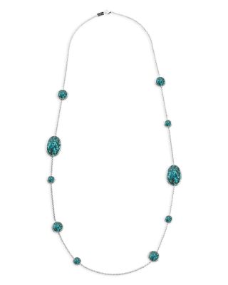 Sterling Silver Polished Rock Candy Turquoise Oval Station Necklace, 37"