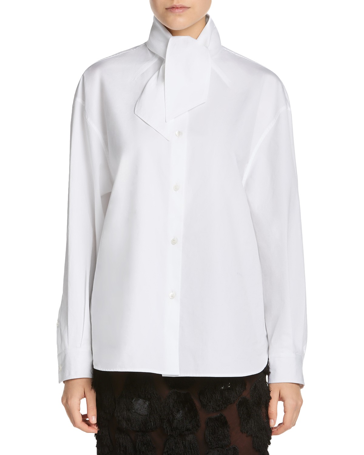 Marni Tie Neck Button Front Shirt in Lily White