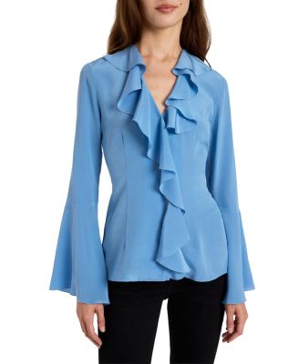  Sydney Silk Long Sleeve Ruffle Blouse