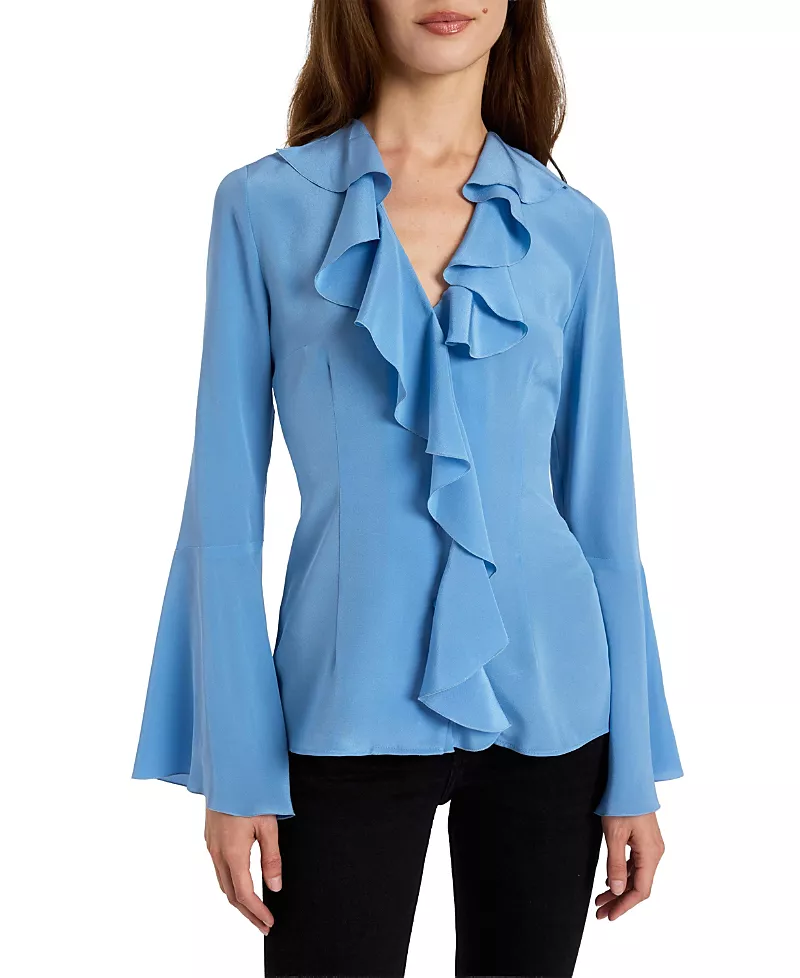 Santorelli Sydney Silk Long Sleeve Ruffle Blouse