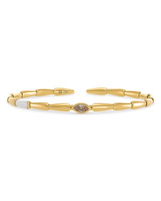 18K Yellow Gold Noble Brown Diamond Marquis & Red Ceramic Cuff Bracelet, 0.16 tcw